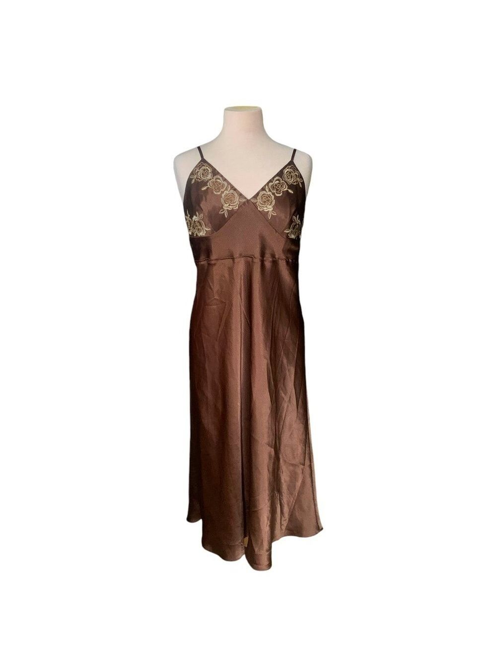 Sensara floral embroidered brown slip dress size large